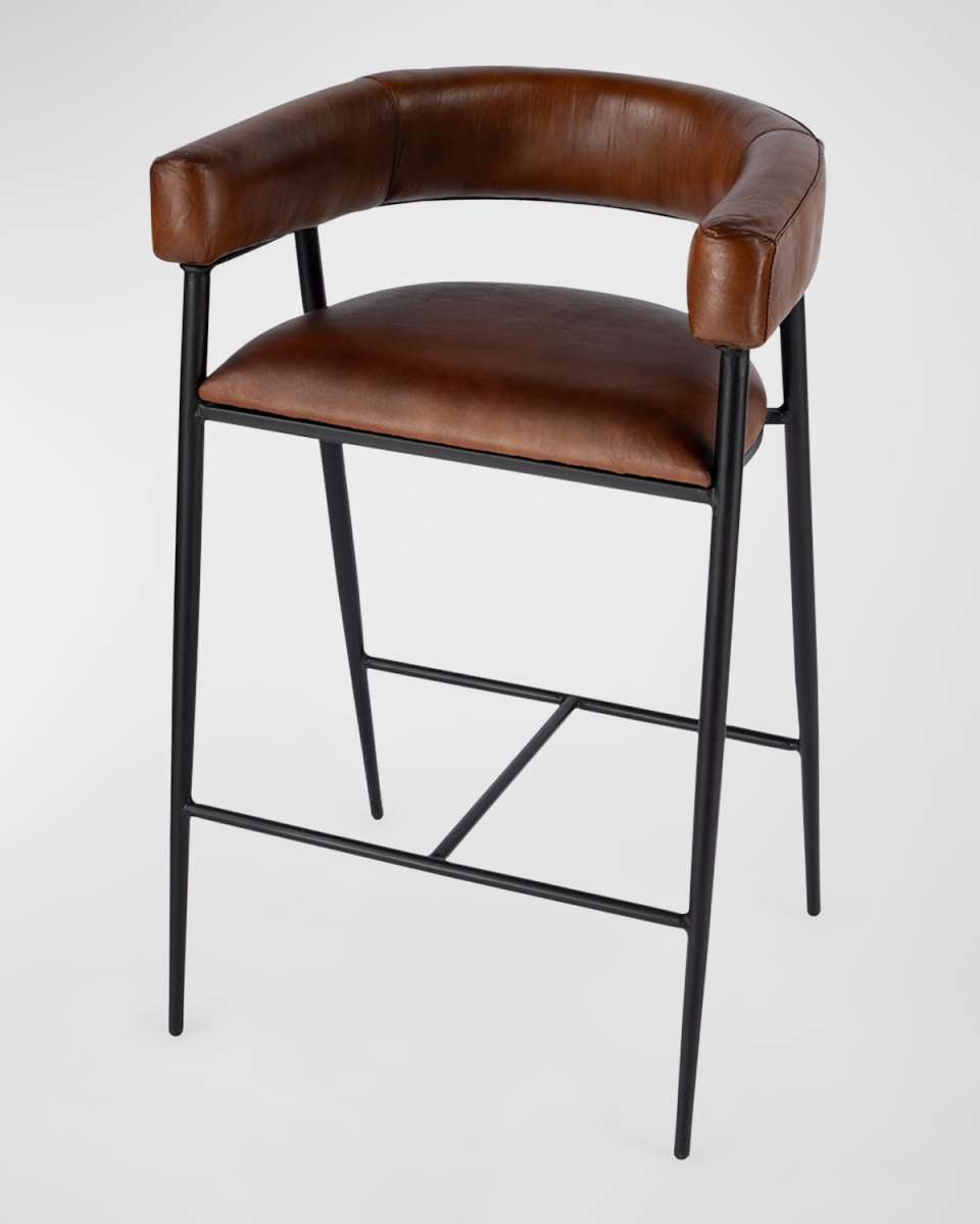 Oliver Leather Bar Stool, 28.5"